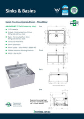3Monkeez AB-KNEEHBT-TF - Hands Free Knee Operated Stainless Steel Time Flow Basin