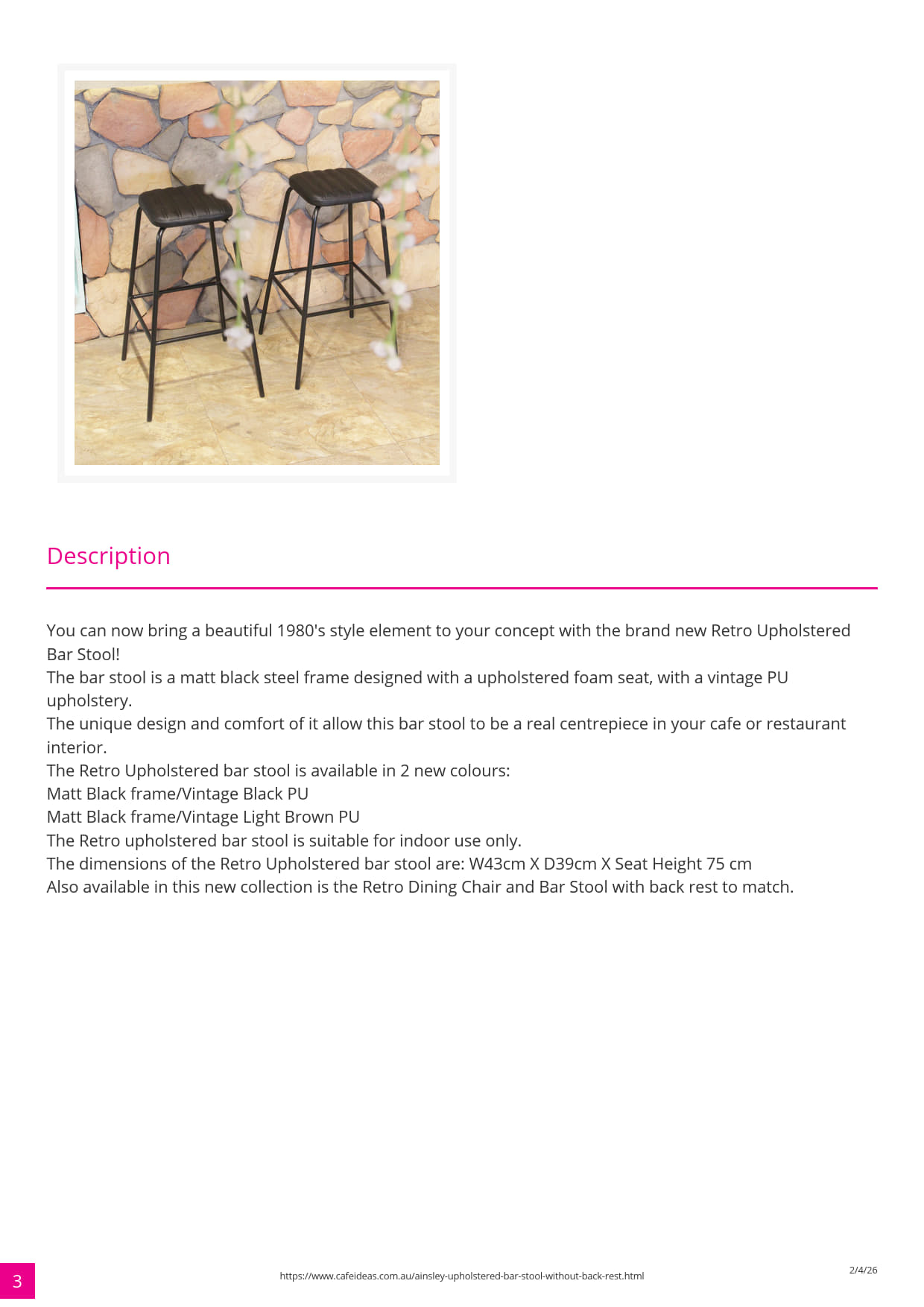 Ainsley Upholstered Bar Stool without Back Rest