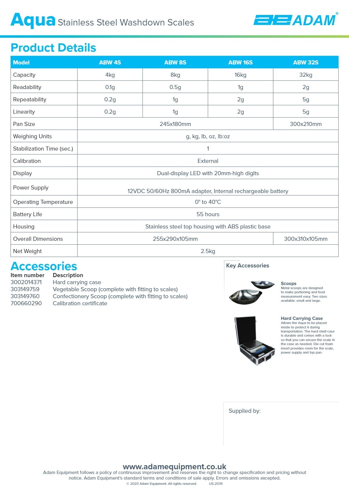 Adam Equipment Aqua ABW 8S - Stainless Steel Waterproof Scales
