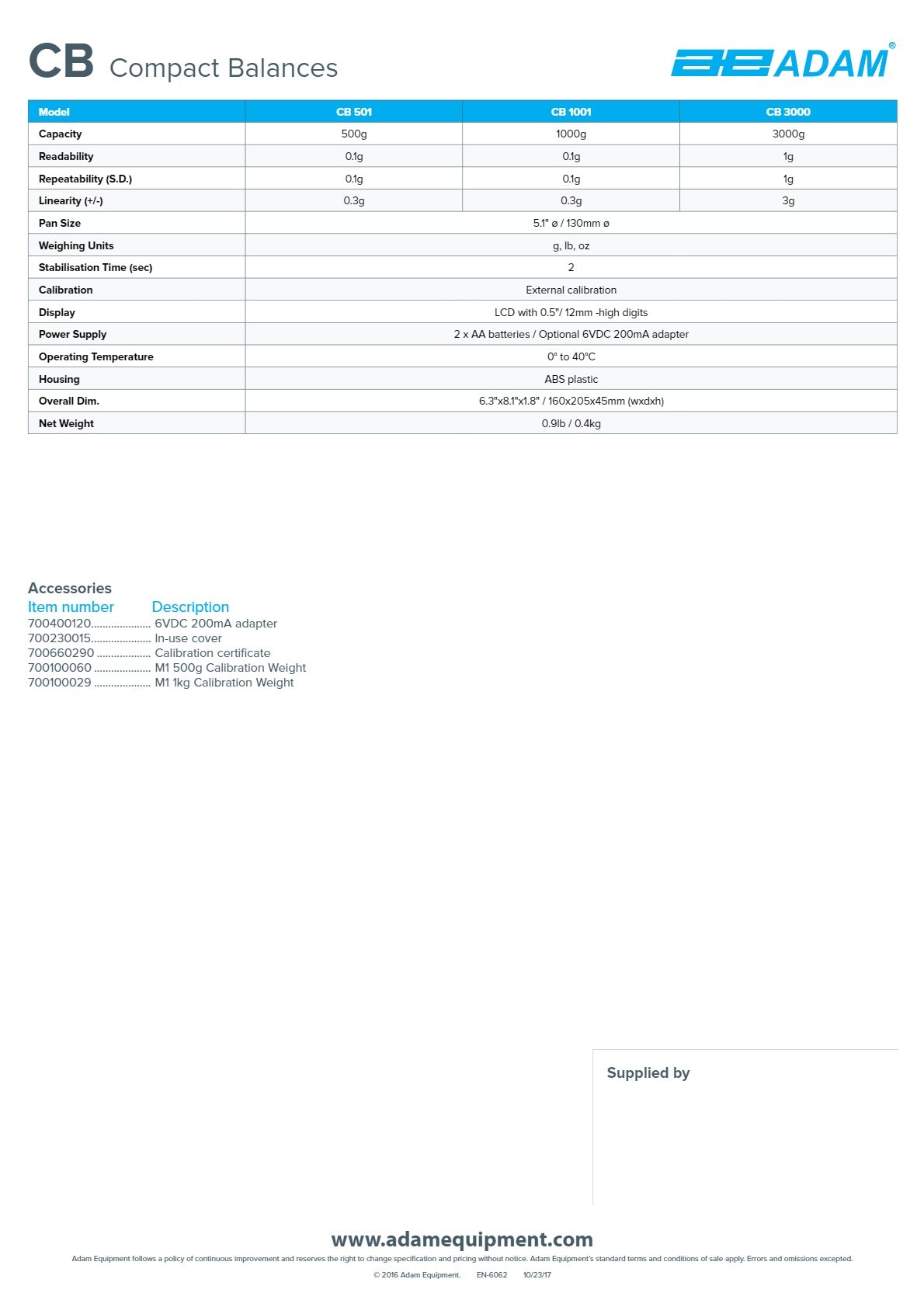 Adam Equipment CB 501 - Compact Balance