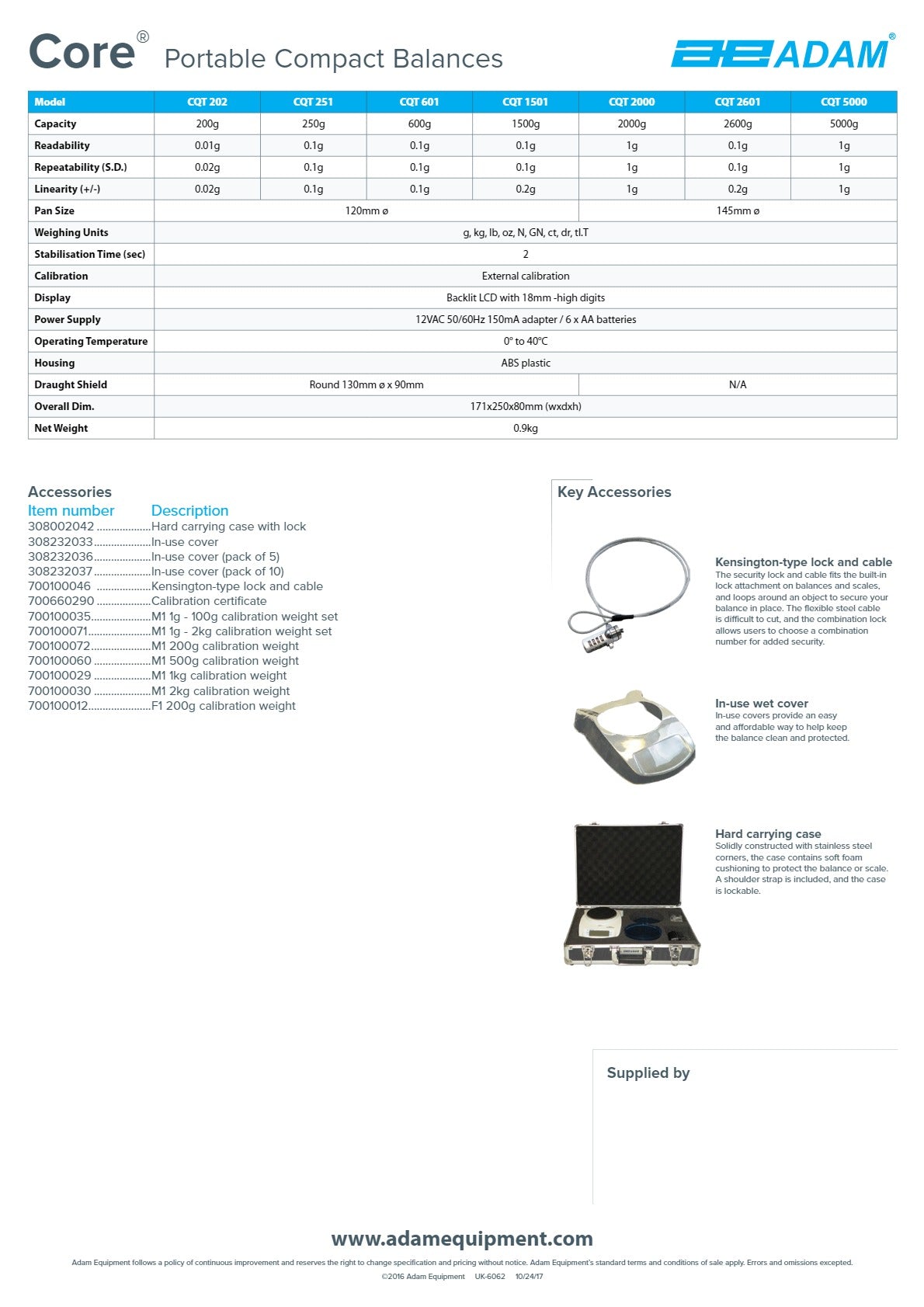 Adam Equipment Core CQT 2601 - Portable Compact Balance