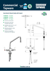 3Monkeez T-3MDH12 - Dual Bench Mount Tap Body with 12" Spout