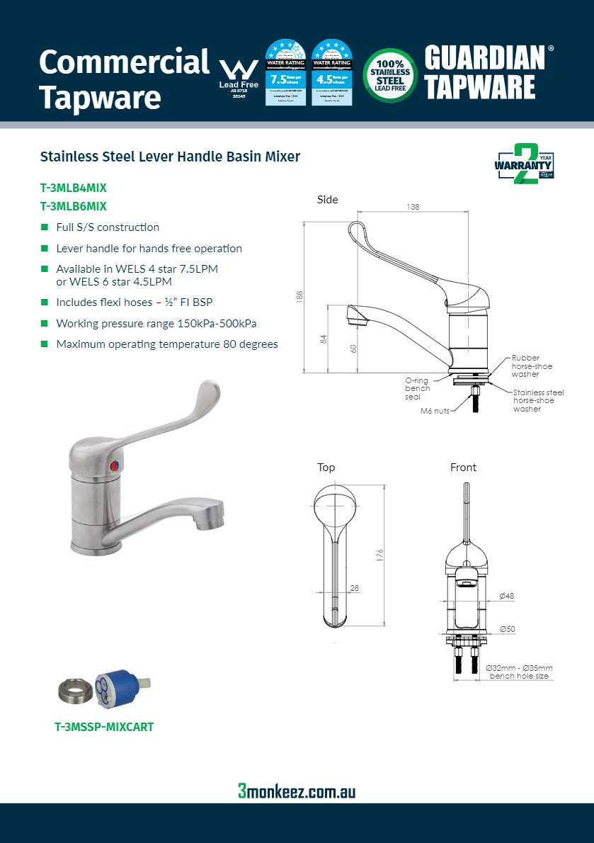 3Monkeez T-3MLB4MIX - Lever Handle Basin Mixer